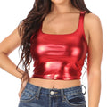 Sakkas Women's Stretchy Sleeveless Liquid Metallic Club Crop Tank Top Made in USA#color_Red