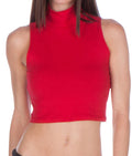 Sakkas Mock Neck Turtleneck Sleeveless Scuba Crop Top - Made in USA#color_Red