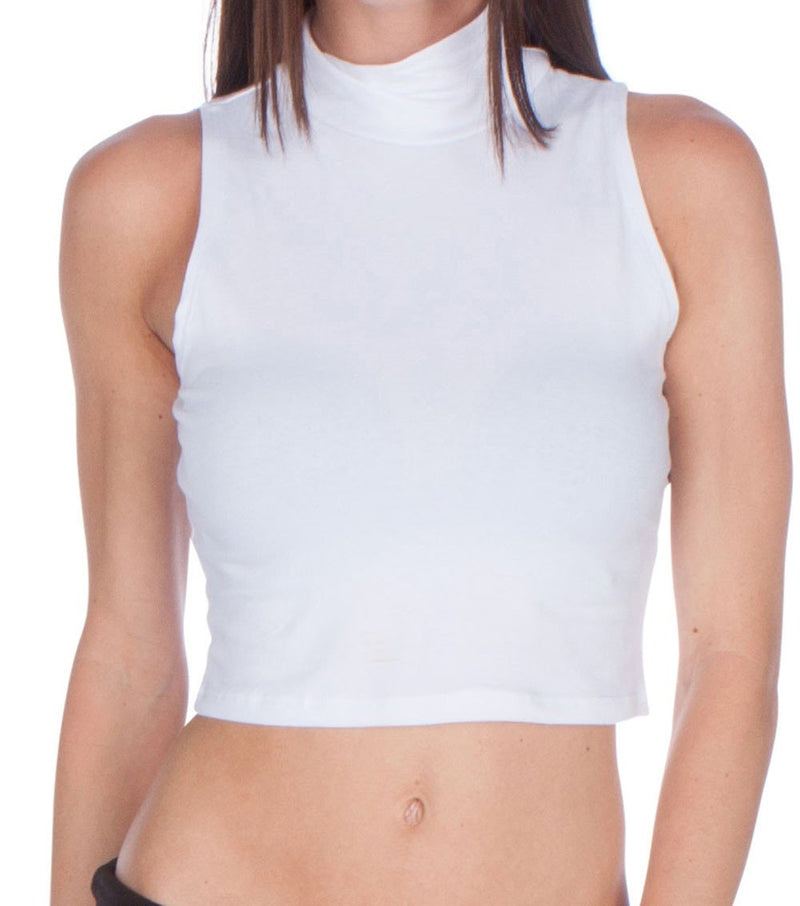 Sakkas Mock Neck Turtleneck Sleeveless Scuba Crop Top - Made in USA