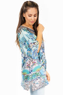 Sakkas Marina Women's Casual Short Sleeve Blouse Top Tunic Loose Floral Round Neck