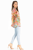Sakkas Marina Women's Casual Short Sleeve Blouse Top Tunic Loose Floral Round Neck