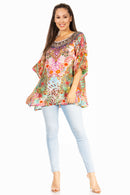 Sakkas Marina Women's Casual Short Sleeve Blouse Top Tunic Loose Floral Round Neck