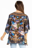 Sakkas Marina Women's Casual Short Sleeve Blouse Top Tunic Loose Floral Round Neck
