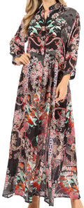 Sakkas Zuri Women's Casual Button Down Shirt Dress Caftan 3/4 Sleeve Floral Print#color_493