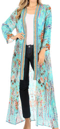 Sakkas Iona Women's Casual Boho Long Kimono Cardigan Open Front Floral Print Loose#color_494