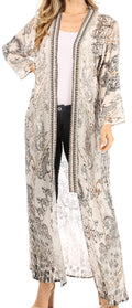 Sakkas Iona Women's Casual Boho Long Kimono Cardigan Open Front Floral Print Loose#color_496