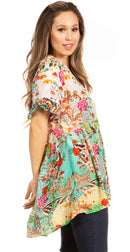 Sakkas Eli Women's Casual V neck Swing Ruffle Short Sleeve Top Blouse Tunic Floral