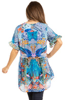 Sakkas Eli Women's Casual V neck Swing Ruffle Short Sleeve Top Blouse Tunic Floral