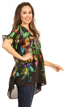 Sakkas Eli Women's Casual V neck Swing Ruffle Short Sleeve Top Blouse Tunic Floral