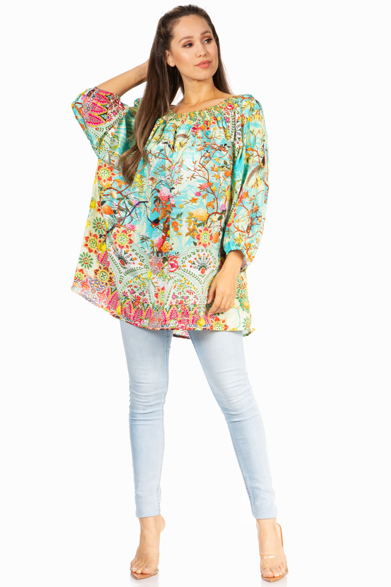 Sakkas Darsy Women's Pirate Boho Loose Floral Print Top Blouse Long Sleeve Trendy