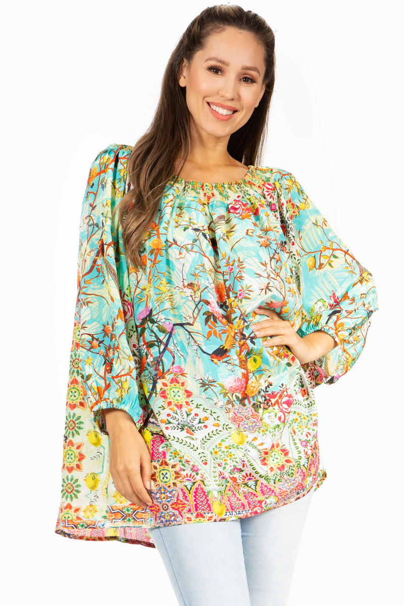 Sakkas Darsy Women's Pirate Boho Loose Floral Print Top Blouse Long Sleeve Trendy