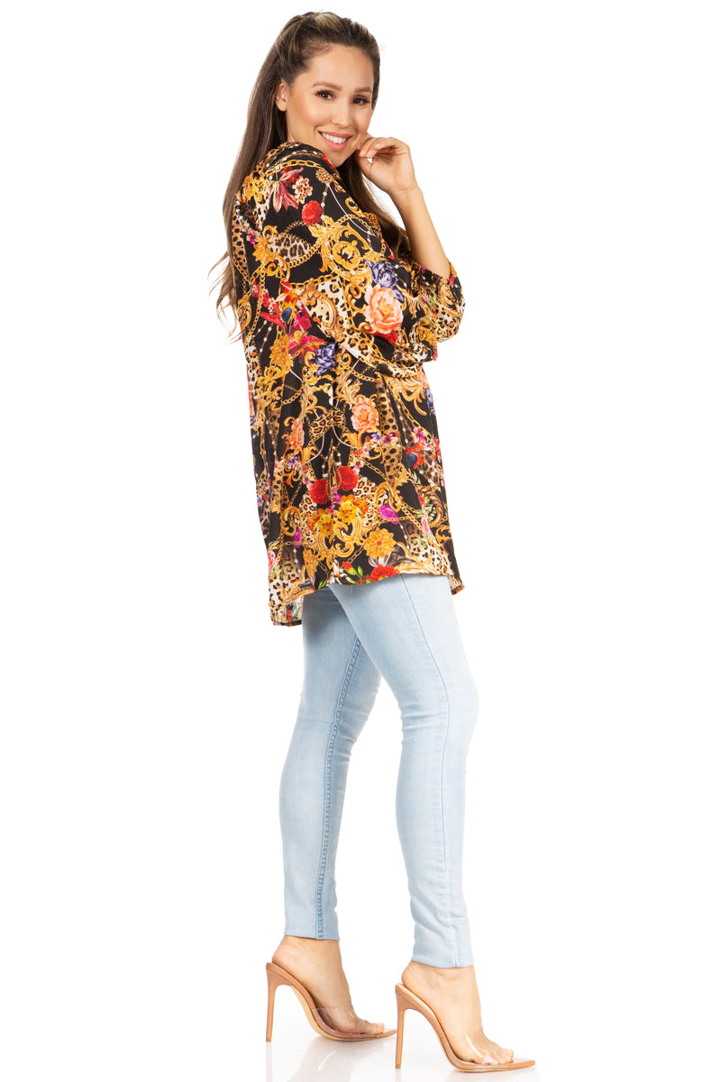 Sakkas Darsy Women's Pirate Boho Loose Floral Print Top Blouse Long Sleeve Trendy