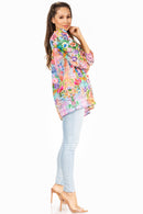 Sakkas Ligia Women's 3/4 Sleeve Casual Floral Loose Tunic Blouse Shirt Round Neck