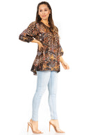 Sakkas Ligia Women's 3/4 Sleeve Casual Floral Loose Tunic Blouse Shirt Round Neck