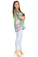 Sakkas Ligia Women's 3/4 Sleeve Casual Floral Loose Tunic Blouse Shirt Round Neck