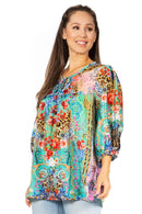 Sakkas Ligia Women's 3/4 Sleeve Casual Floral Loose Tunic Blouse Shirt Round Neck