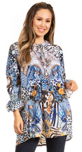 Sakkas Elvira Women's Loose Long Sleeve Swing Top Tunic Blouse Floral Scoop Neck#color_596-Blue