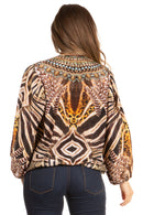 Sakkas Sante Women's Boho Loose V neck Long Sleeve Elastic Tunic Top Blouse Floral