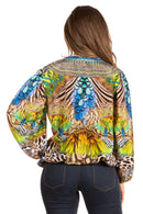 Sakkas Sante Women's Boho Loose V neck Long Sleeve Elastic Tunic Top Blouse Floral