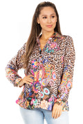 Sakkas Iriss Women's Long Sleeve Button Down Blouse Top Shirt Floral Boho Casual#color_573-Multi
