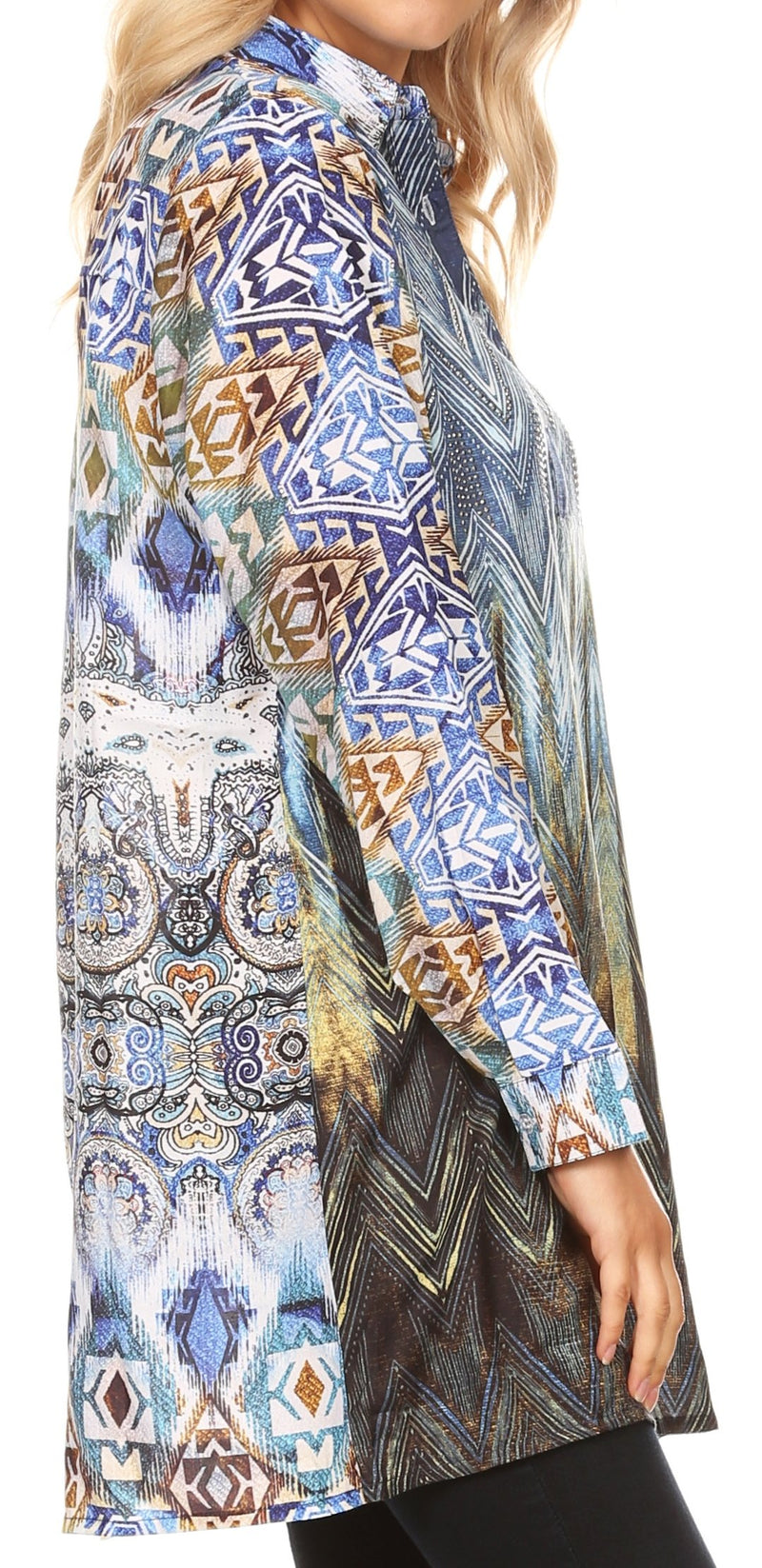 Sakkas Alberta Womens Long Blouse Tunic Shirt with 3/4 Sleeve and Embellishing