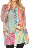 Sakkas Manu Womens Long Sleeve Mandarin Collar Blouse Top Light with Rhinestone#color_TM176-Multi
