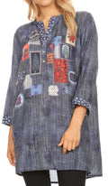 Sakkas Antona Womens SIlky 3/4 Sleeve Blouse Top  with Embellishing Relax Fit#color_TB181-Blue