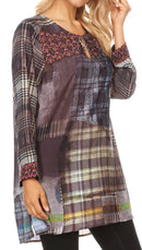 Sakkas Ida Womens Peasant Boho Tunic Blouse Top with Long Sleeves & Embellishing