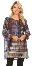 Sakkas Ida Womens Peasant Boho Tunic Blouse Top with Long Sleeves & Embellishing