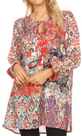 Sakkas Ida Womens Peasant Boho Tunic Blouse Top with Long Sleeves & Embellishing#color_ORM188-Multi