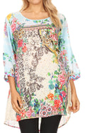 Sakkas Ilari Womens Short Sleeve Everyday Blouse Top with Embellishing Relax Fit#color_FLM193-Multi