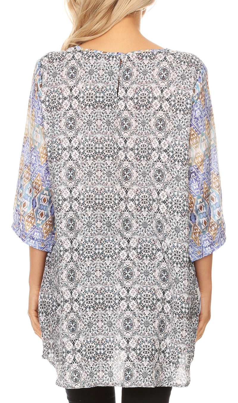 Sakkas Ilari Womens Short Sleeve Everyday Blouse Top with Embellishing Relax Fit