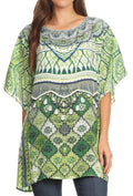 Sakkas Lada Womens Loose Oversized Short Sleeve Top Blouse with Embellishment#color_TRB203-Blue 