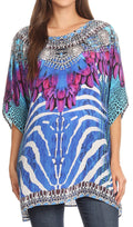 Sakkas Lada Womens Loose Oversized Short Sleeve Top Blouse with Embellishment#color_TRM204-Multi