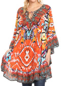 Sakkas Delu Women's Loose V Neck Blouses Top Tunic with Ruffles And Rhinestone#color_IR2-Red