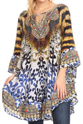 Sakkas Delu Women's Loose V Neck Blouses Top Tunic with Ruffles And Rhinestone#color_OW15-White