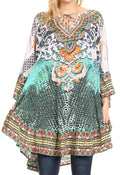 Sakkas Delu Women's Loose V Neck Blouses Top Tunic with Ruffles And Rhinestone#color_OW19-White
