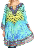 Sakkas Delu Women's Loose V Neck Blouses Top Tunic with Ruffles And Rhinestone#color_WT53-Turquoise