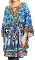 Sakkas Delu Women's Loose V Neck Blouses Top Tunic with Ruffles And Rhinestone#color_ZB55-Blue