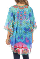 Sakkas Sloane Women's Printed V Neck Loose Fit Casual Circle Top Blouse with Ties