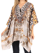 Sakkas Aymee Women's Caftan Poncho Cover up V neck Top Lace up With Rhinestone
