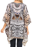 Sakkas Aymee Women's Caftan Poncho Cover up V neck Top Lace up With Rhinestone