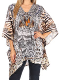 Sakkas Aymee Women's Caftan Poncho Cover up V neck Top Lace up With Rhinestone#color_EBK318-Black
