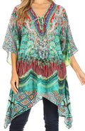 Sakkas Aymee Women's Caftan Poncho Cover up V neck Top Lace up With Rhinestone#color_FOM223-Multi