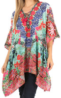 Sakkas Aymee Women's Caftan Poncho Cover up V neck Top Lace up With Rhinestone#color_FOM319-Multi