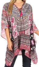 Sakkas Aymee Women's Caftan Poncho Cover up V neck Top Lace up With Rhinestone