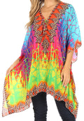 Sakkas Aymee Women's Caftan Poncho Cover up V neck Top Lace up With Rhinestone#color_JM91-Multi