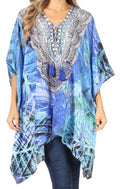 Sakkas Aymee Women's Caftan Poncho Cover up V neck Top Lace up With Rhinestone#color_LVB235-Blue