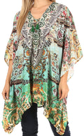 Sakkas Aymee Women's Caftan Poncho Cover up V neck Top Lace up With Rhinestone#color_MM307-Multi