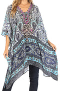 Sakkas Aymee Women's Caftan Poncho Cover up V neck Top Lace up With Rhinestone#color_MW28-White